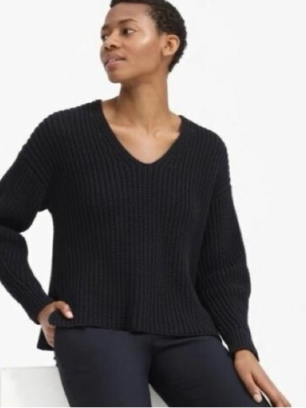 EVERLANE Chunky V-Neck Fisherman Sweater